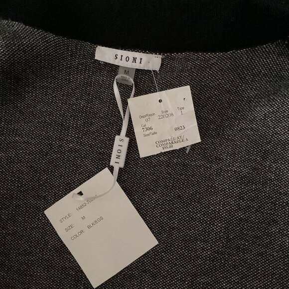 SIONI NWT Women's 3/4 Length Cardigan MED Black/Cream, Pockets, Academia - Picture 8 of 9